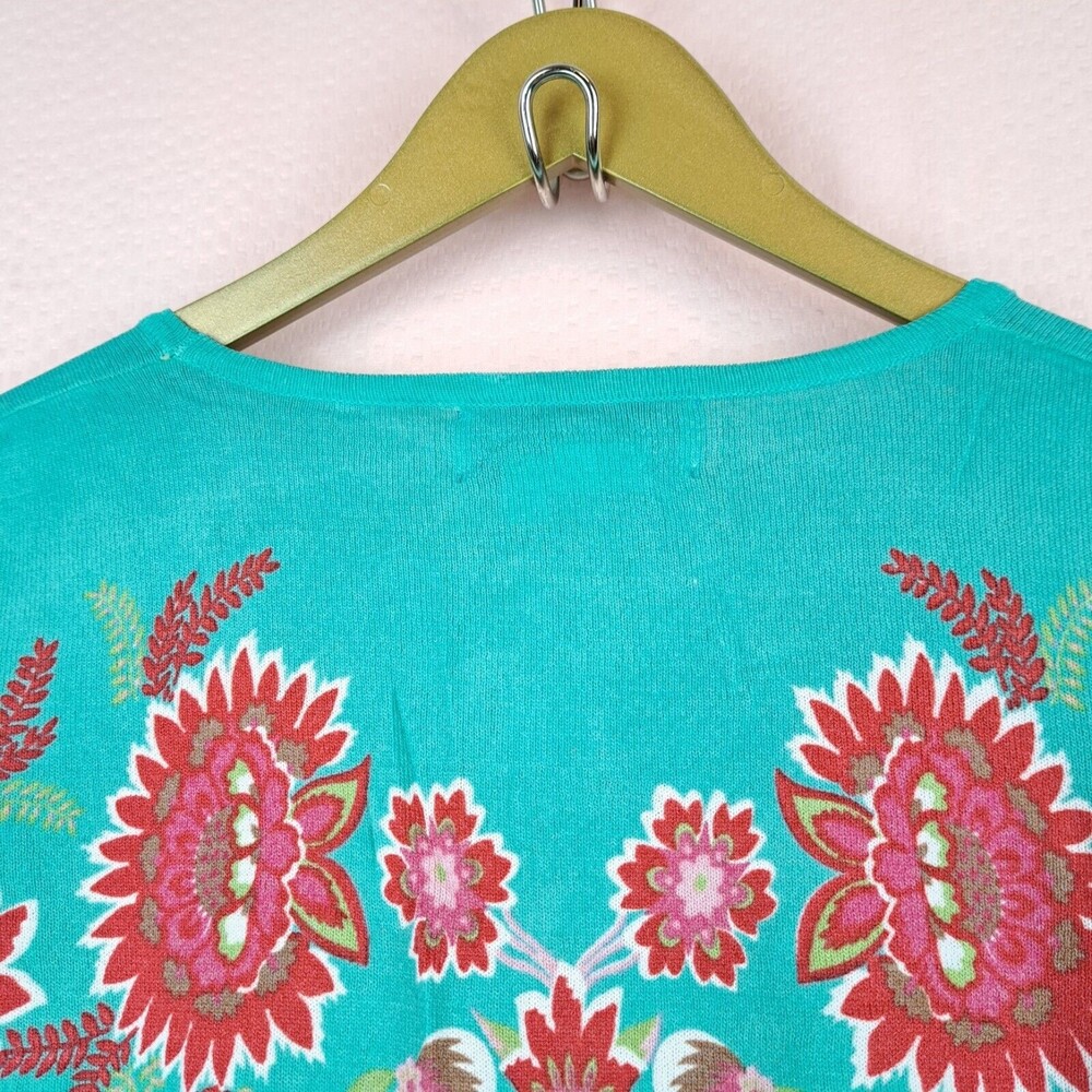 Joseph A Women Bright Blue Floral Top Stretch Lightweight 3/4 Sleeve Size L - Picture 10 of 11
